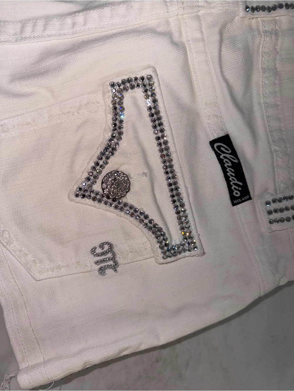 Claudio Milano White Crystal-Embellished Mini Skirt